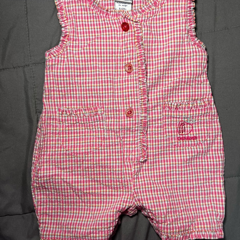 Vintage Baby B’Gosh OshKosh Romper‎ Infant Girl 0–3M Pink Gingham Strawberry